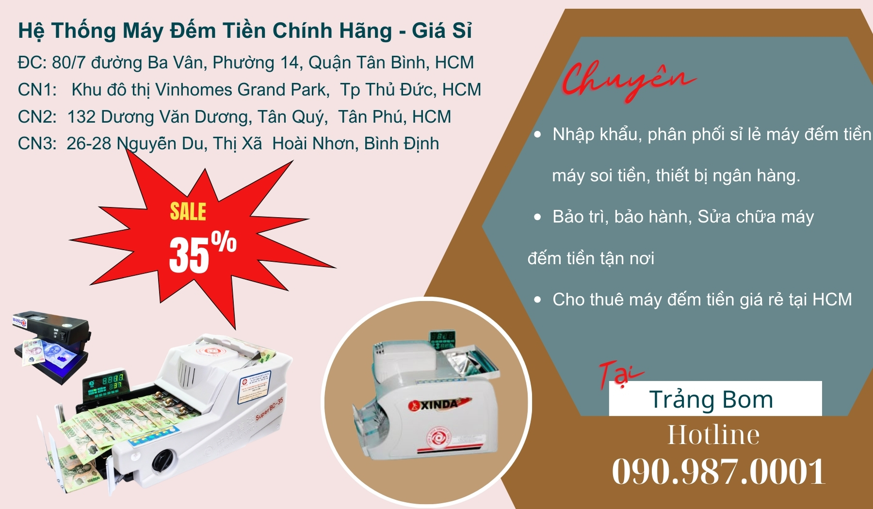 Máy đếm tiền chính hãng giá rẻ tại Trảng bom