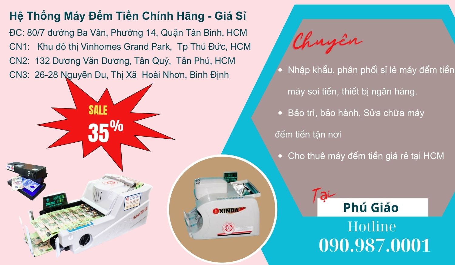 máy đếm tiền chính hãng tại phú giáo